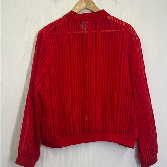 Zara - Red Striped Organza Long Sleeve  Lightweight Zipper Closure Jacket SZ XL - Picture 9 of 9